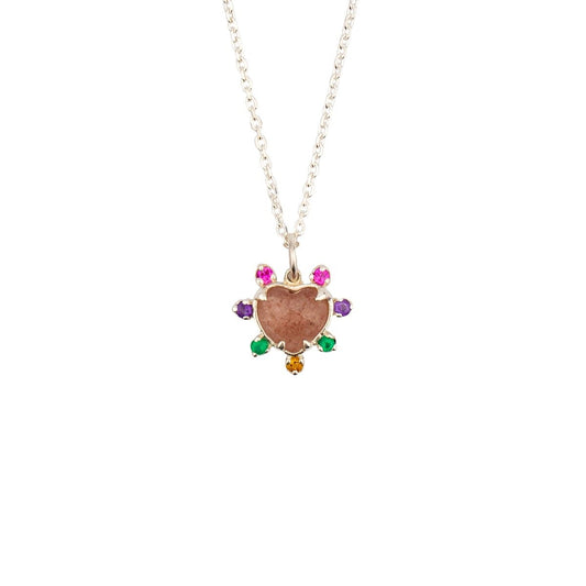 Hunt Of Hounds Adore Necklace. Heart Gem with coloured gemstones
