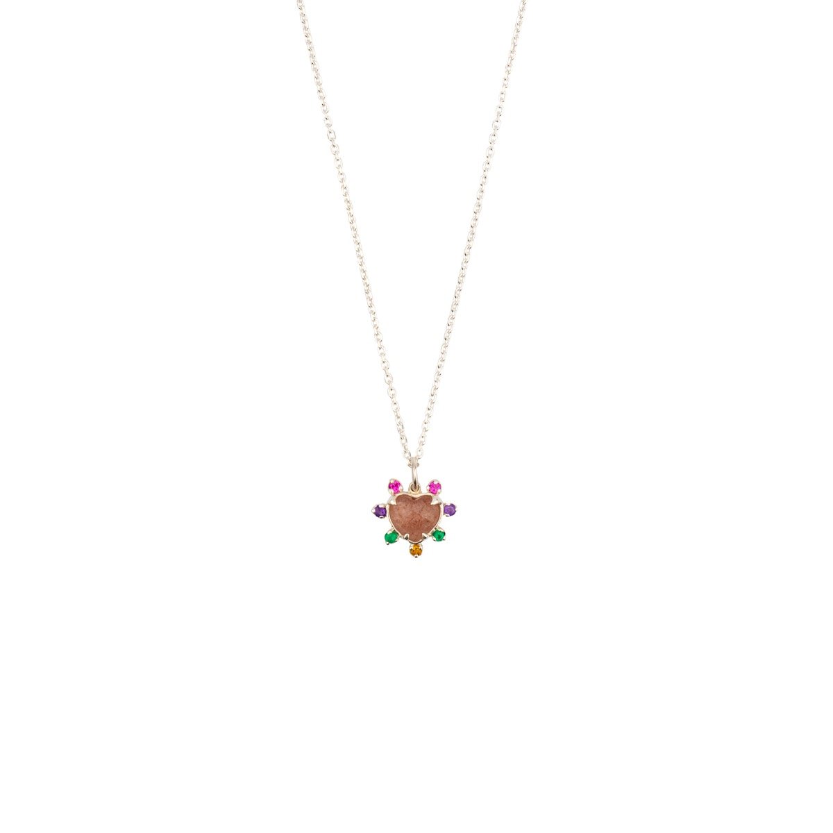 Hunt Of Hounds Adore Necklace. Heart Gem with coloured gemstones