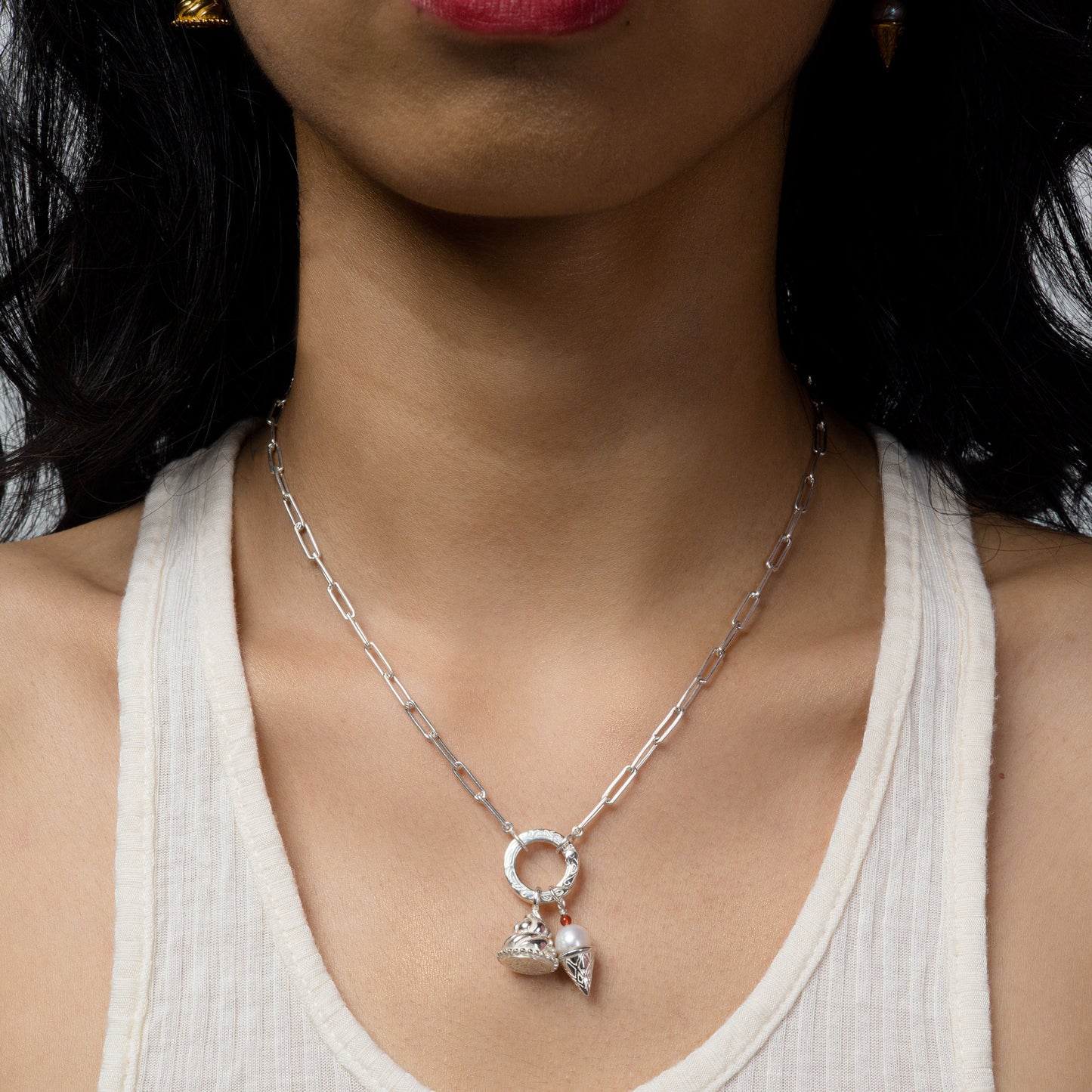 Chantilly Charm Holder on Clip Chain Necklace