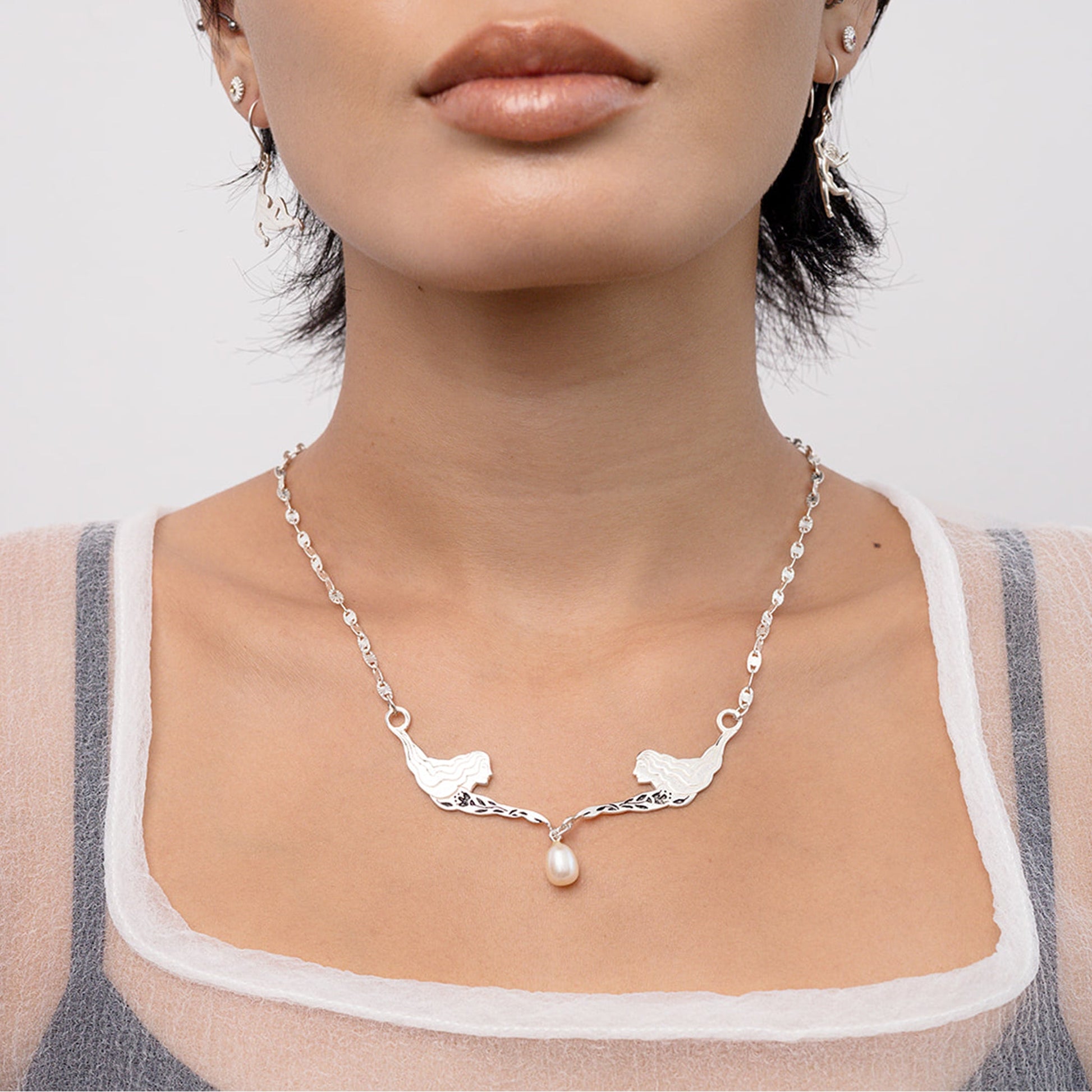 Nymph Female Figure Necklace with Pearl - Hunt Of Hounds