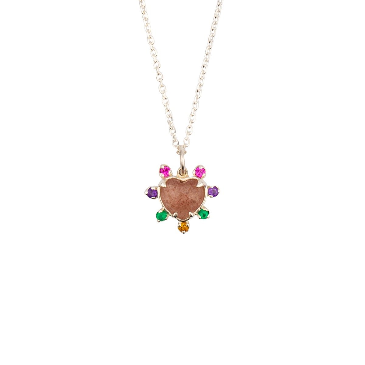 Hunt Of Hounds Adore Necklace. Heart Gem with coloured gemstones