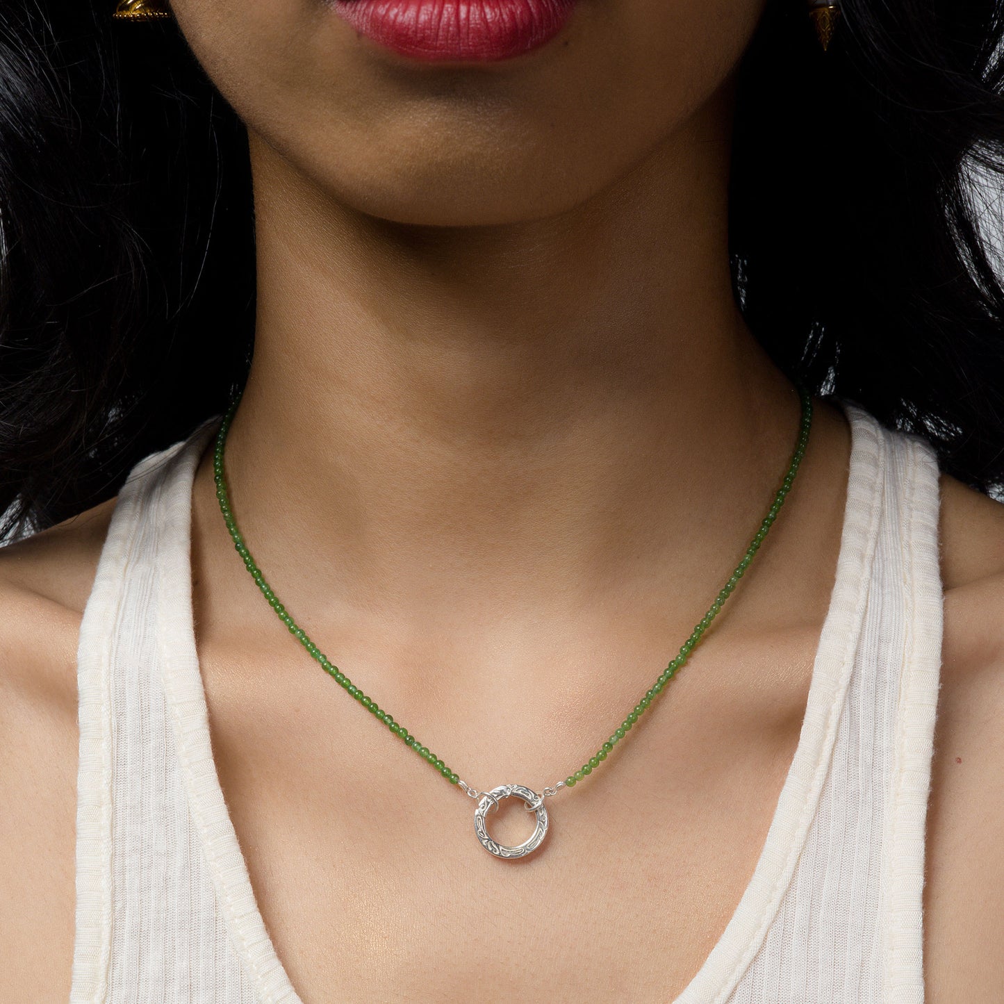 Chantilly Charm Holder on Jade Necklace
