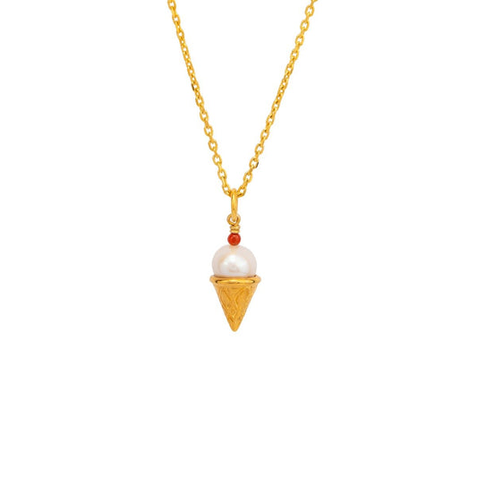 Hunt Of Hounds Ice Cream Necklace. Ice Cream Cone with Pearl and Carnelian
